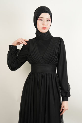 Yeni Çıkan Tüllü Abiye Model Sade Abiye Siyah - 3