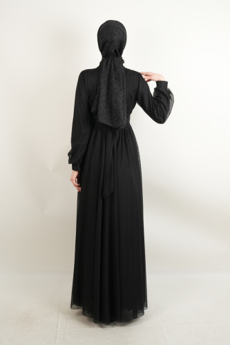 Yeni Çıkan Tüllü Abiye Model Sade Abiye Siyah - 4