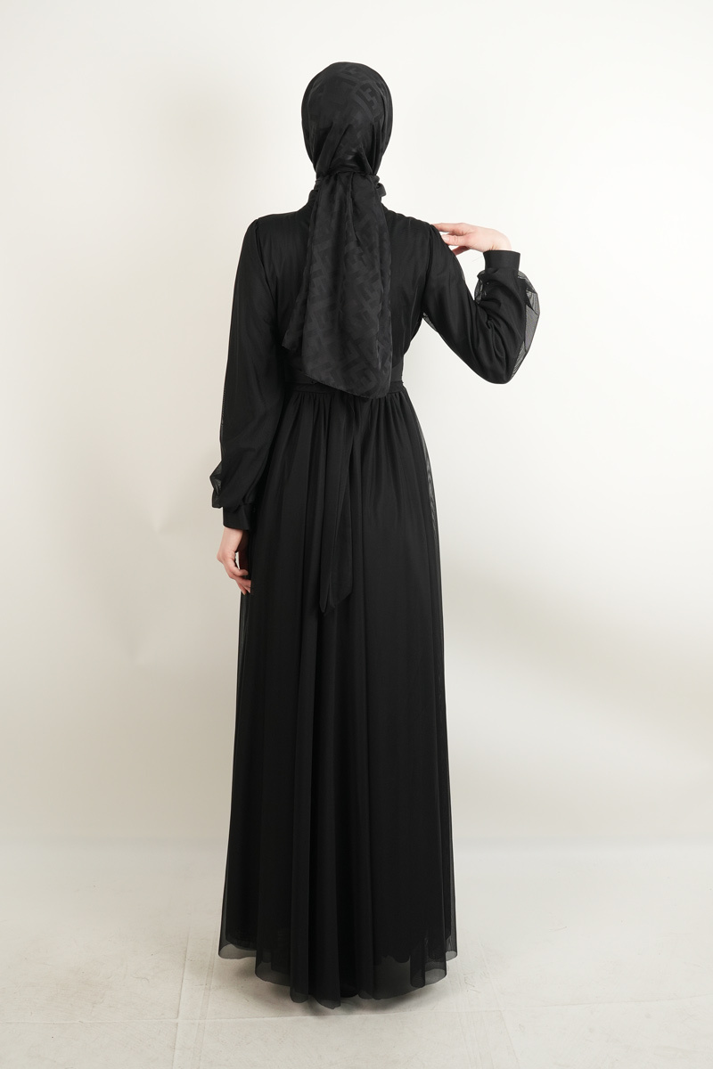 Yeni Çıkan Tüllü Abiye Model Sade Abiye Siyah - 4