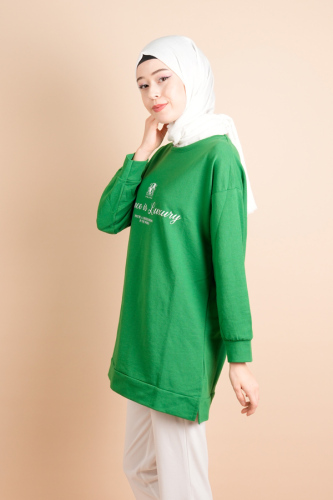 Yırtmaç Detaylı Düz Sweat Slence Yeşil - 03Kız Kulesi Teks (1)