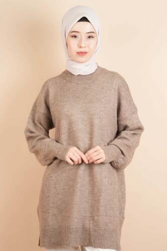 Yumoş Tesettür Tunik Basic Düz Tunik Kahverengi 