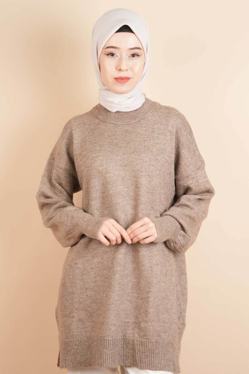 Yumoş Tesettür Tunik Basic Düz Tunik Kahverengi - 1