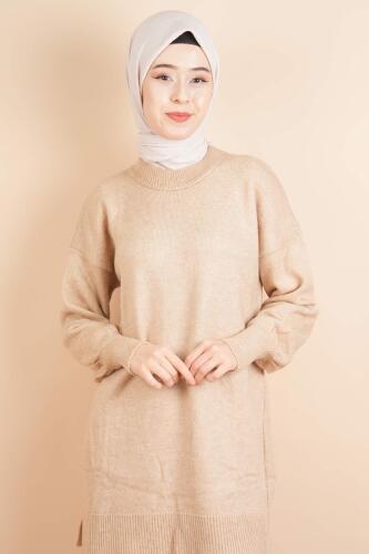 Yumoş Tesettür Tunik Basic Düz Tunik Kazak Açık Kahverengi 