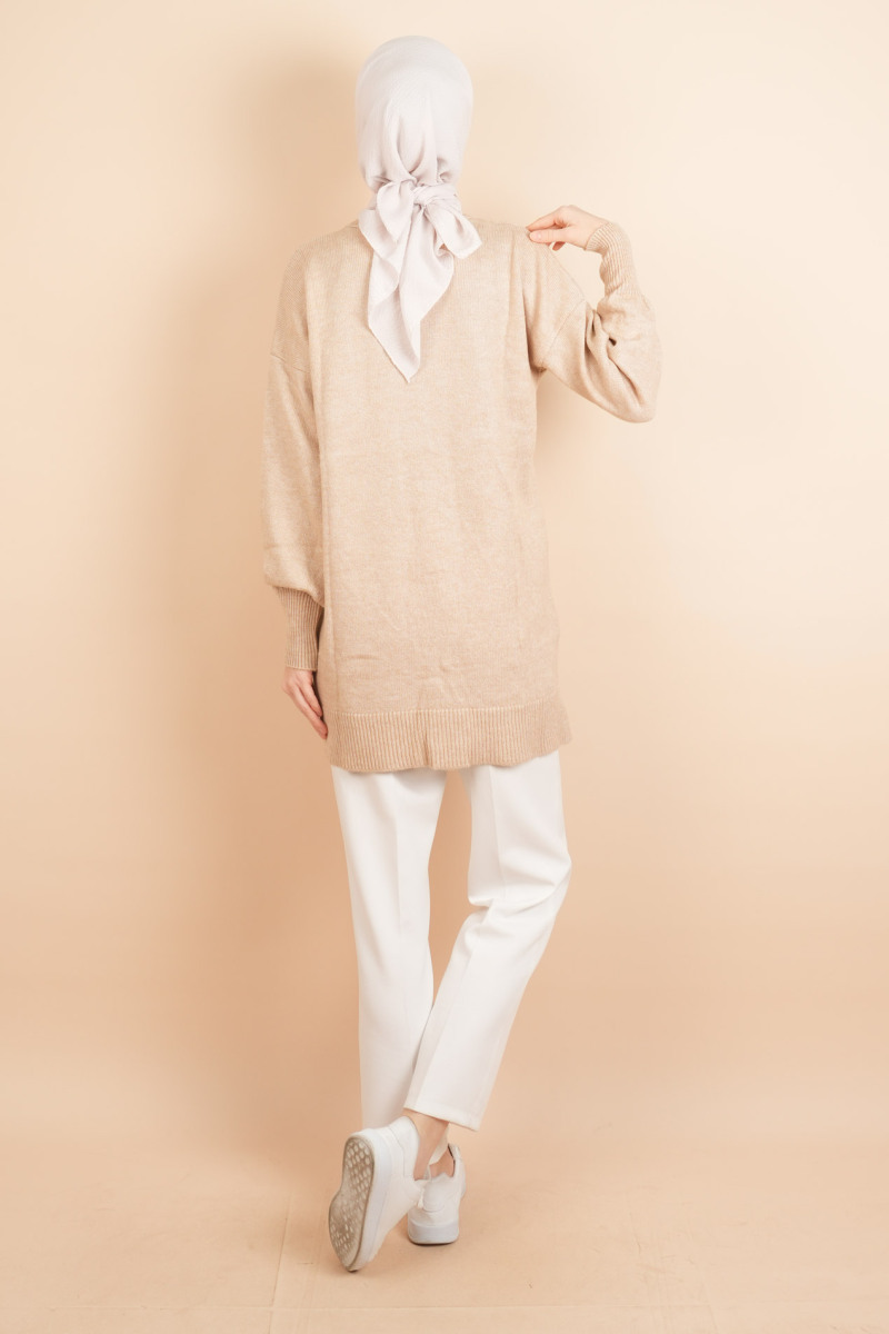 Yumoş Tesettür Tunik Basic Düz Tunik Kazak Açık Kahverengi - 4