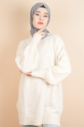 Yumoş Tesettür Tunik Basic Düz Tunik Kazak Bej 