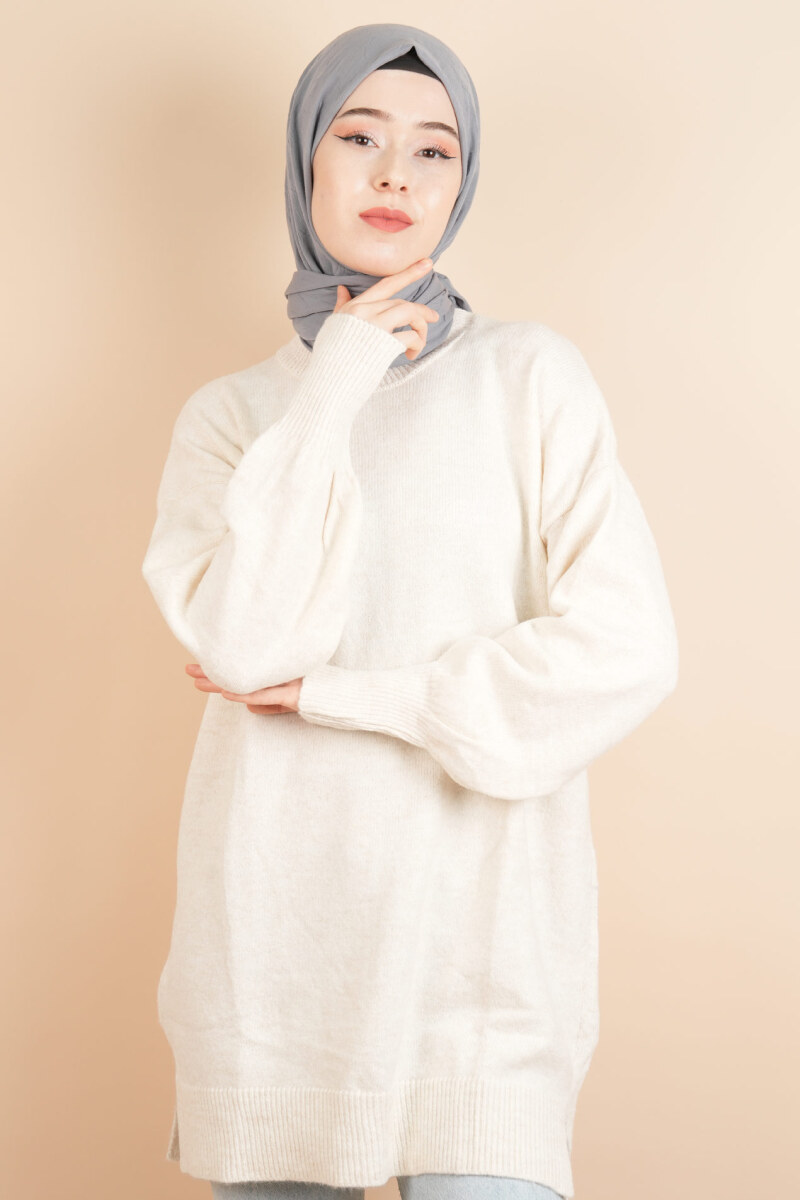 Yumoş Tesettür Tunik Basic Düz Tunik Kazak Bej - 1