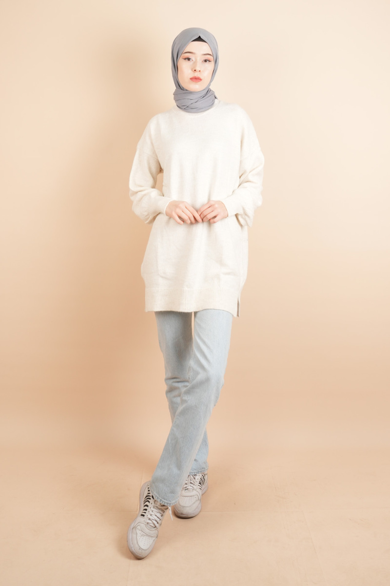 Yumoş Tesettür Tunik Basic Düz Tunik Kazak Bej - 2
