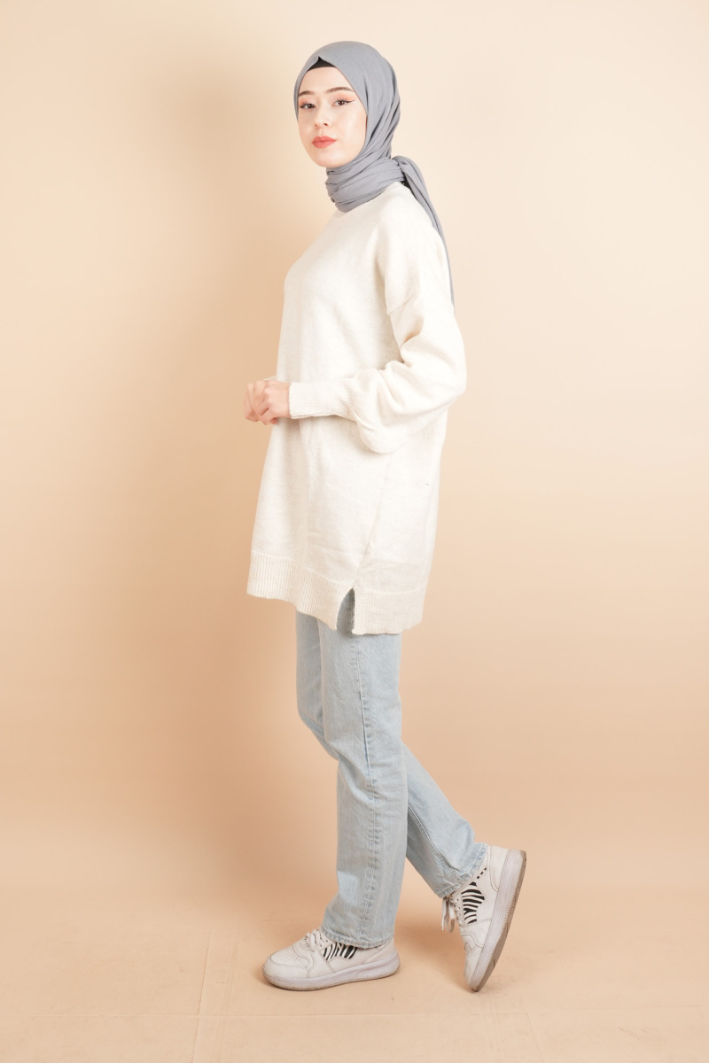 Yumoş Tesettür Tunik Basic Düz Tunik Kazak Bej - 3