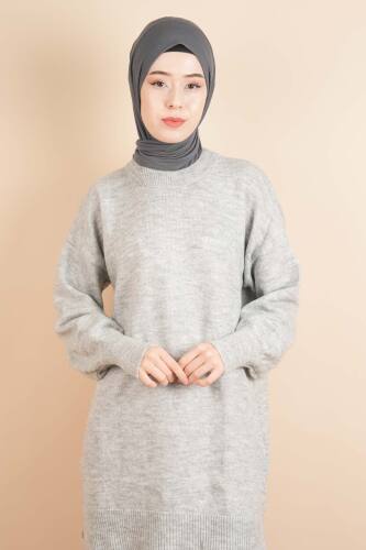 Yumoş Tesettür Tunik Basic Düz Tunik Kazak Gri 