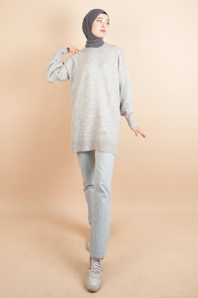 Yumoş Tesettür Tunik Basic Düz Tunik Kazak Gri - 2