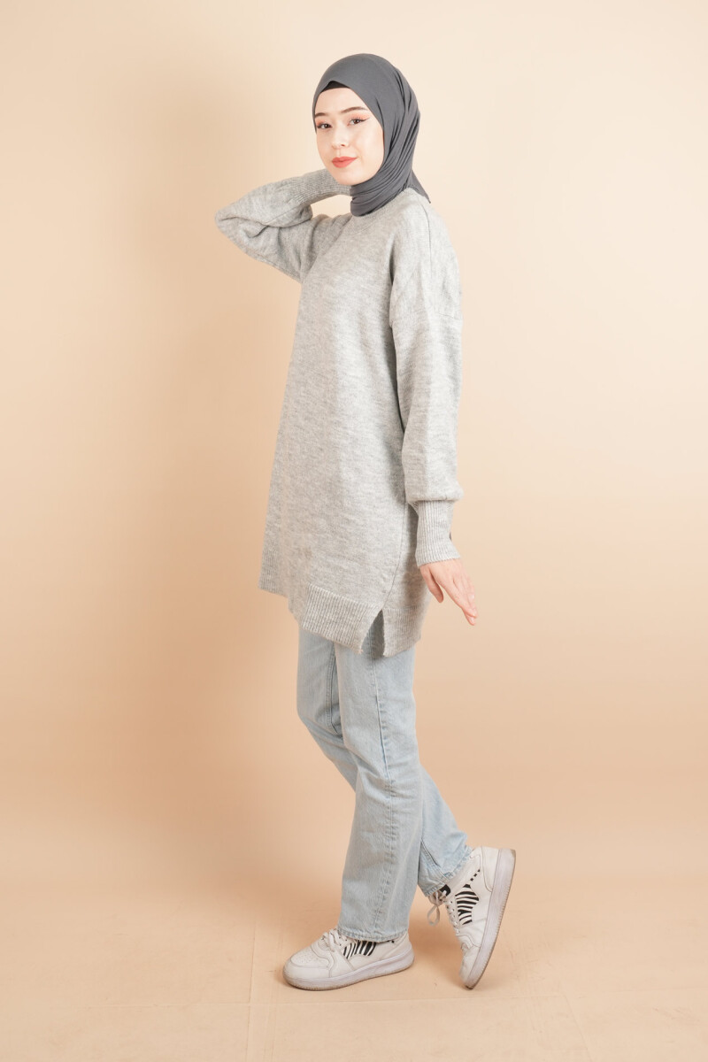 Yumoş Tesettür Tunik Basic Düz Tunik Kazak Gri - 3