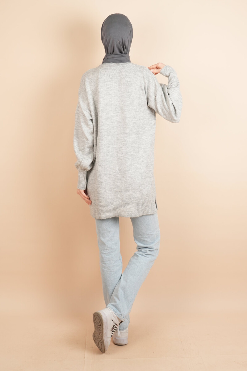 Yumoş Tesettür Tunik Basic Düz Tunik Kazak Gri - 4