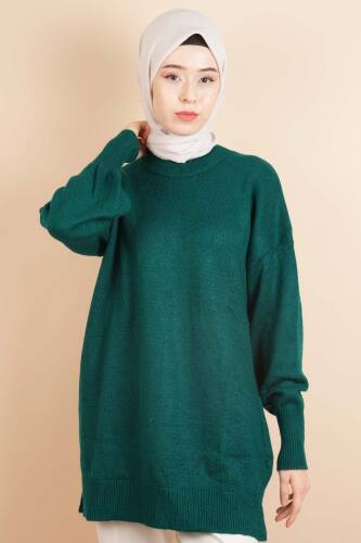 Yumoş Tesettür Tunik Basic Düz Tunik Kazak Zümrüt 