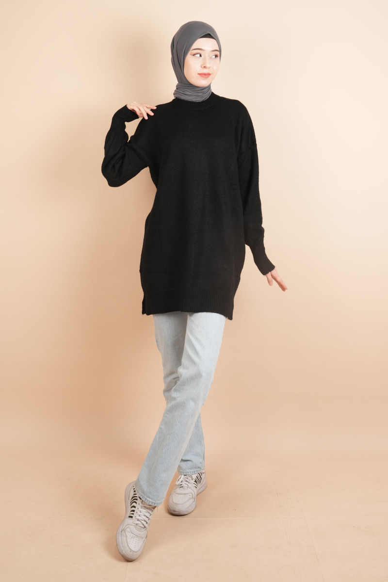 Yumoş Tesettür Tunik Basic Düz Tunik Siyah - 2