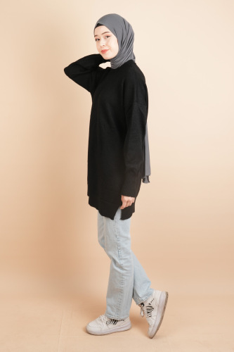 Yumoş Tesettür Tunik Basic Düz Tunik Siyah - 3