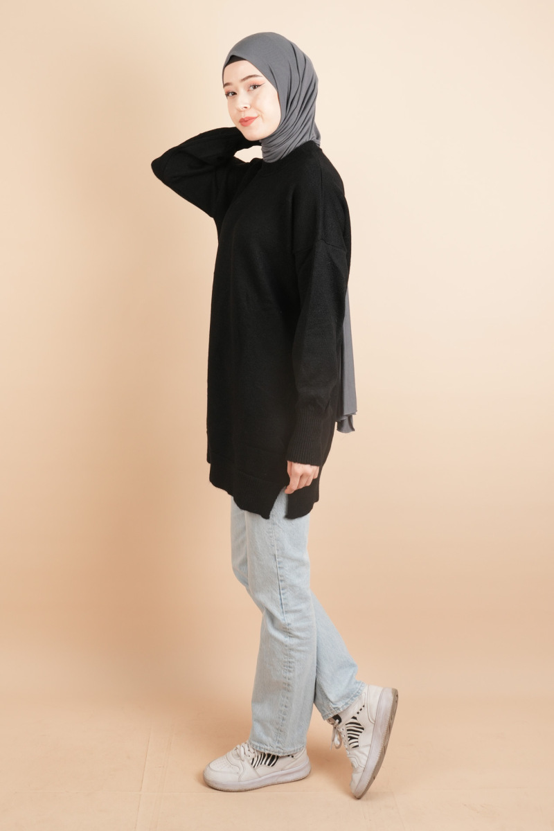 Yumoş Tesettür Tunik Basic Düz Tunik Siyah - 3